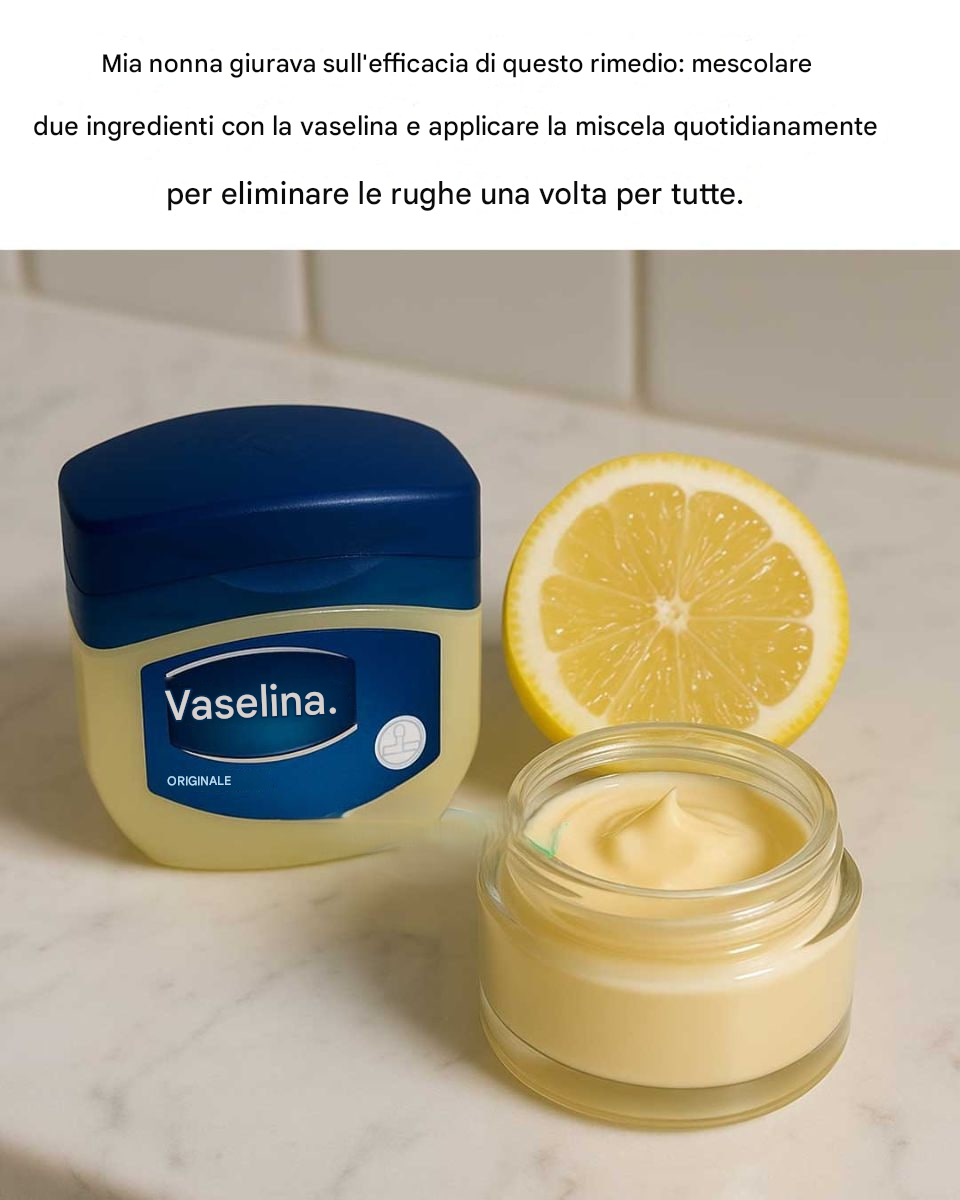 Mia nonna giurava sull’efficacia di questo rimedio: mescolare due ingredienti con la vaselina e applicare la miscela quotidianamente per eliminare le rughe in modo permanente.