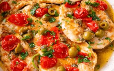 Questo petto di pollo alla mediterranea resta morbido e succoso, sazia senza appesantire ed è ottimo a dieta per perdere qualche anche chiletto!