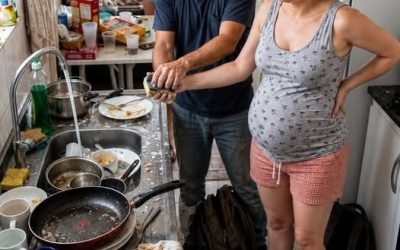 Arrivò alle 22:45 e vide sua moglie, all’ottavo mese di gravidanza, che lavava i piatti mentre la sua famiglia rideva di lei… ma ciò che trovò nella spazzatura cambiò tutto. PARTE 1
