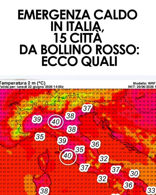 Emergenza caldo in Italia con 15 città da bollino rosso. Temperature fino a 39 gradi, notti tropicali e afa intensa almeno fino alla fine del mese⬇️