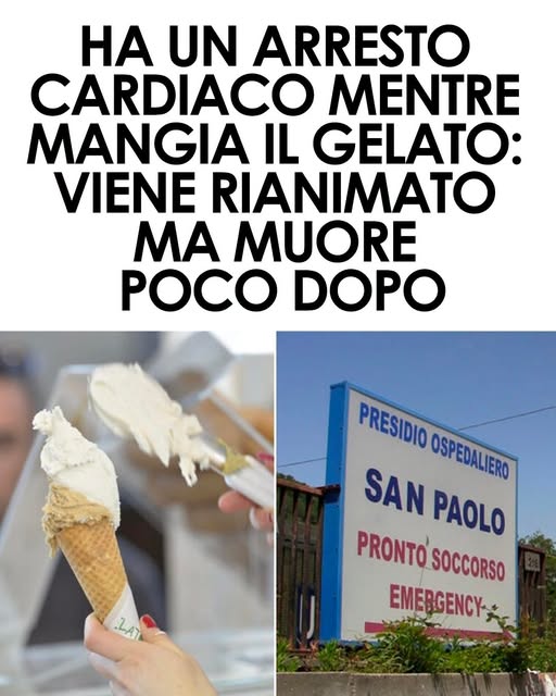 Ha un arresto cardiaco mentre mangia un gelato, muore dopo una seconda crisi in ambulanza ⬇️