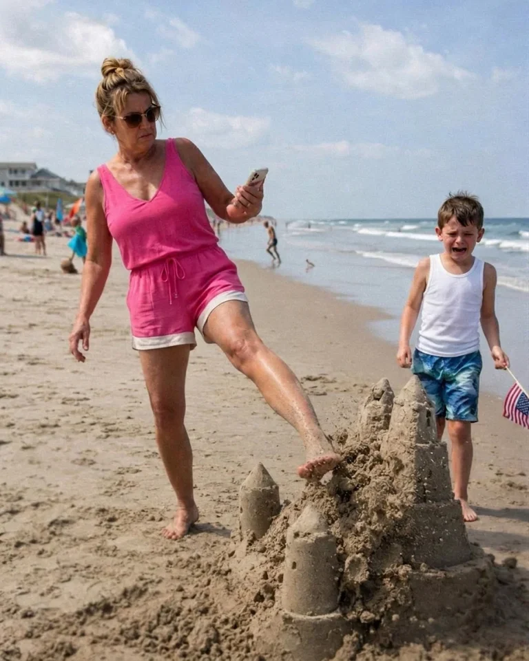 Una donna arrogante ha preso a calci il castello di sabbia di mio figlio, facendolo finire in mare perché “le rovinava la vista” – venti minuti dopo, il bagnino le si è avvicinato con una scatola dorata.